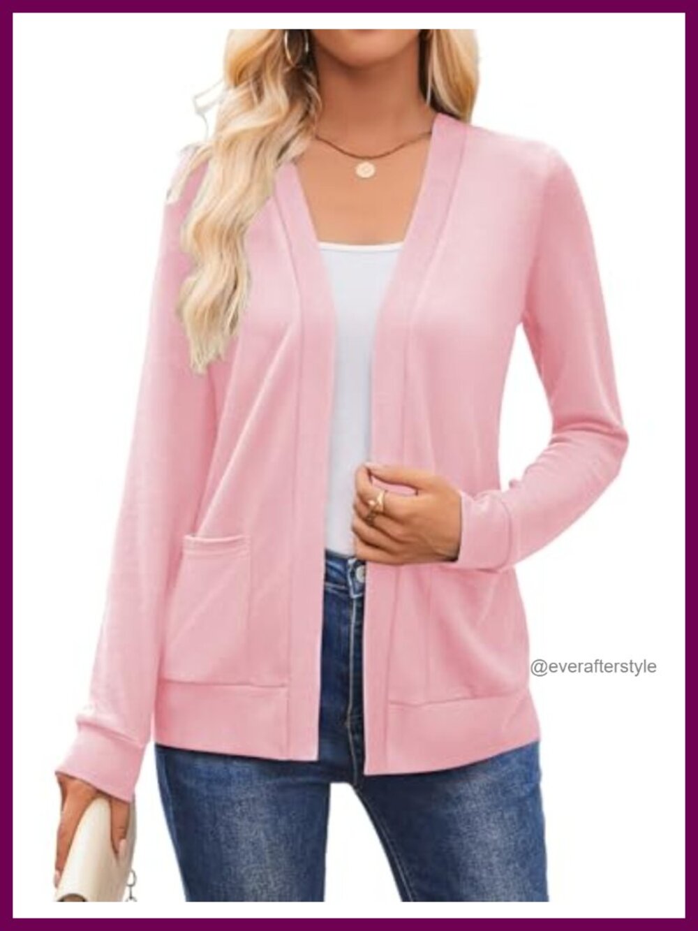 Lightweight Open Front Knit Cardigan with Pockets Long Sleeve V-Neck
